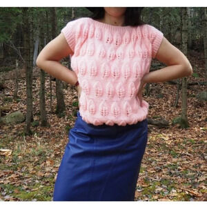 Vintage - Pink Hand Knit Boatneck Sweater